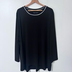 Susan Graver Modern Essentials Liquid Knit LS Top Black Size 3X White Trim